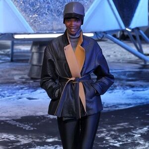 H&M STUDIO Runway Collection Tie Jacket -Black/ Brown Teddy Lining Size 6 NWoT!